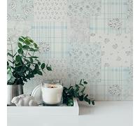 A.S. Création Blümchen Maison Charme 390664 Papier peint intissé Motif patchwork Bleu clair 10,05 m x 0,53 m Fabriqué en Allemagne