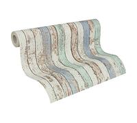 A.S. Création Bois Elements Papier Peint intissé 10.05 m x 0.53 m Blanc Brun Fabriqué en Allemagne 959141 95914-1, Bleu, Braun, Weiß