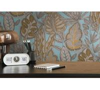 Livingwalls Famous Garden 393464 Papier peint intissé Motif feuilles Bleu clair jaune marron 10,05 m x 0,53 m