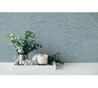 A.S. Création Hygge 386004 Papier peint intissé Motif d'herbe de la pampa Bleu métallisé 10,05 x 0,53 m