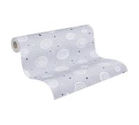 A.S. Création Kinderzimmer-Tapete Lilly & Luis - Strapazierfähige Vliestapete in Kreise-Optik - 10,05 m x 0,53 m - Grau, Rosa, Weiß - Made in Germany - 771391