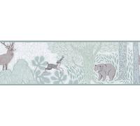 A.S. Création Kinderzimmer-Tapete Lilly & Luis- Strapazierfähige Vliestapete in Waldtier-Optik - 5,00 m x 0,17 m - Grün, Weiß, Braun - Made in Germany - 771751