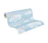 Livingwalls Papier peint intissé Nuages pour enfants bleu, multicolore et blanc 10,05 x 0,53 m
