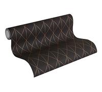 Papier Peint Noir Avec Motif De Lignes Dorées - Noir