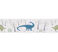 A.S. Création Lilly & Luis 771411 Papier peint non tissé résistant avec bordure aspect dinosaure 5 m x 0,13 m Bleu/multicolore/vert Fabriqué en Allemagne