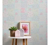 A.S. Création Maison Charme 390661 Papier peint intissé Motif fleurs Bleu/rose/blanc/vert/patchwork 10,05 m x 0,53 m Fabriqué en Allemagne