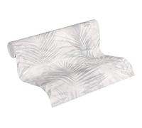 A.S. Création Papier Peint Intissé - Papier Peint à Motif de Palmiers en Gris, Blanc et Crème - Papier Peint pour Diverses Pièces - Papier Peint Mural de 10,05 m x 0,53 m