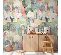 Livingwalls 398611 Papier peint photo intissé Motif forêt multicolore, vert, rose, 3,71 x 2,80 m, fabriqué en Allemagne