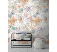 A.S. Création papier peint à fleurs en beige, orange, bleu, lilas - papier peint intissé de haute qualité floral 396942 - papier peint design peint sur 10,05m x 0,53m - Made in Germany