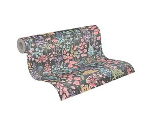 A.S. Création papier peint à fleurs en multicolore, noir, rose, bleu, vert - papier peint intissé de haute qualité floral 396064 - papier peint design peint sur 10,05m x 0,53m - Made in Germany