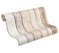 A.S. Création Papier peint adhesif - Papier peint bois en beige, marron et blanc - Papier peint tasseau de bois pour différents espaces - Papier peint en 10,05 m x 0,53 m