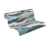 A.S. Création Papier peint avec nuages en bleu, vert, rose - Papier peint design de qualité supérieure avec aspect 3D - 10,05 m x 0,53 m - Papier peint 3D pour chambre à coucher moderne - Fabriqué en