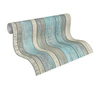 A.S. Création Papier Peint Bois Elements Papier peint intissé - 10,05m x 0,53m - Bleu Gris Crème Fabriqué en Allemagne 319932 31993-2