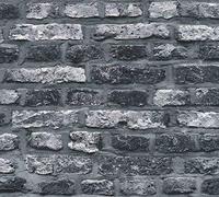 A.S. Création Papier Peint Brique Elements Papier peint intissé - 10,05m x 0,53m - Gris Noir Fabriqué en Allemagne 362812 36281-2