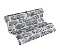 A.S. Création Papier Peint Brique Elements Papier peint intissé - 10,05m x 0,53m - Gris Noir Multicolore Fabriqué en Allemagne 361404 36140-4