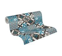 A.S. Création Papier Peint Carrelage New Life Papier peint intissé 10.05 m x 0.53 m Noir Bleu Anthracite Fabriqué en Allemagne 376842 37684-2