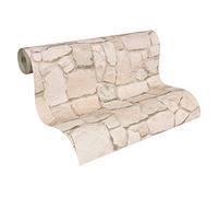 Papier peint - Dekora - Natur 6 - Beige - 10,05 m x 0,53 m - Imitation pierre et brique