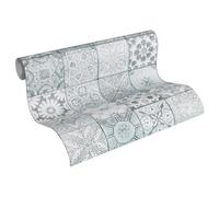 A.S. Création Papier peint effet carrelage marocain Gris anthracite/gris/blanc