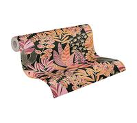 A.S. Création Papel Pintado de Vellón - Papel Pintado Floral en Negro, Rosa y Naranja - Papel de Pared para Diferentes Espacios - de Pared en 10,05 m x 0,53 m