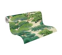A.S. Création Papier peint intissé avec motif d’arbres en vert, crème, beige, métallisé - papier peint forêt avec effet métallisé 10,05 m x 0,53 m - 791611