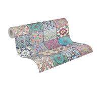 A.S. Création papier peint intissé effet carreaux mosaïque en bleu, violet, crème, multicolore - papier peint à motif style maritime 10,05 m x 0,53 m - 362051