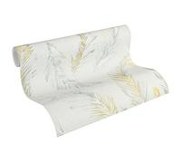 A.S. Création Papier peint intissé Four Seasons - Aspect plumes - 10,05 m x 0,53 m - Jaune/gris - Fabriqué en Allemagne - 358961 35896-1