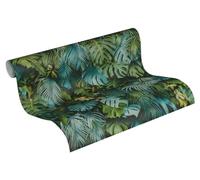 A.S. Création papier peint intissé Greenery papier peint effet jungle papier peint palmier 10,05 m x 0,53 m vert bleu 372803 37280-3