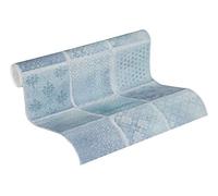 A.S. Création papier peint intissé Neue Bude 2.0 Edition 2 Tropical Concret papier peint carrelé 10,05 m x 0,53 m bleu crème gris 373882 37388-2