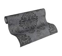 A.S. Création Papier peint intissé - Papier peint baroque en noir, argent et gris - Tapisserie papier peint pour différents espaces - Papier peint adhésif en 10,05 m x 0,53 m