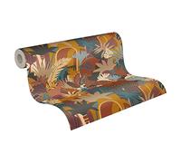 A.S. Création Papier Peint Intissé - Papier Peint Jungle aux couleurs vives, orange et bleu - Papier Peint pour différentes pièces - Papier Peint mural de 10,05 m x 0,53 m