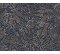 A.S. Création, Papier peint moderne avec des feuilles généreuses et un jeu impressionnant d'ombres noires et brunes, 39560-5, 0,53 x 10 m