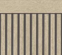 A.S. Création Papier peint Soubassement Tasseau Bois chêne clair beige marron noir 397441 - Panneaux acoustiques avec socle scandinave Aspect paysage - 5,00m x 1,06m - Fabriqué en Allemagne