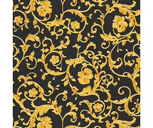 A.S. Création Papier peint Versace Papier Peint Baroque Butterfly Barocco intissé 10.05 m x 0.70 m Or Noir Jaune Made in Germany 343262 34326-2