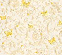 A.S. Création Papier peint Versace Papier Peint Baroque Butterfly Barocco Papier peint intissé 10.05 m x 0.70 m Argent Jaune Crème Made in Germany 343251 34325-1