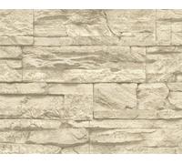 A.S. Création papier peint Wood`n Stone, papier peint à motifs imitation pierre naturelle, beige, crème, 10,05 m x 0,53 m, 707130, 7071-30