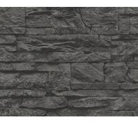 A.S. Création papier peint Wood`n Stone, papier peint à motifs imitation pierre naturelle, gris, noir, 10,05 m x 0,53 m, 707123, 7071-23
