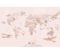 A.S. Création Papier peint World Map 3,75 m x 2,50 m - WALLLOVE Papier peint chambre enfants Carte géographique Rose, beige colle incluse - DD129592