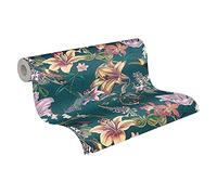 A.S. Création Papier Peints Fleuris Jungle Chic intissé - 10,05m x 0,53m - Bleu Jaune Vert Fabriqué en Allemagne 377012 37701-2