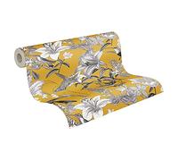 A.S. Création Papier Peints Fleuris Jungle Chic intissé - 10,05m x 0,53m - Jaune Gris Noir Fabriqué en Allemagne 377013 37701-3