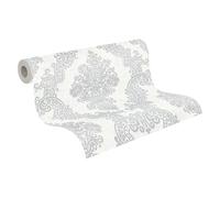 A.S. Création Pure Elegance papier peint intissé avec ornements 0,53 x 10,05 m - blanc, gris - papier peint baroque Made in Germany - 397655
