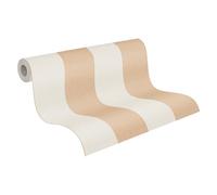 A.S. Création Pure Elegance Vliestapete mit Blockstreifen 10,05 m x 0,53 m - Orange, Creme, Weiß - Streifentapete Made in Germany - 397942