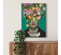 A.S. Création WTD Impression sur toile Motif visage de fleurs Vert 50 x 70 cm Format portrait Décoration murale pour salon sur châssis