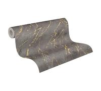 A.S. Création THE BOS 388175 Papier peint intissé Motif marbre Anthracite Doré 10,05 m x 0,53 m Fabriqué en Allemagne