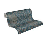 A.S. Création THE BoS 388304 Papier peint intissé avec motif floral 0,53 x 10,05 m Bleu doré turquoise Papier peint avec motif feuilles Fabriqué en Allemagne