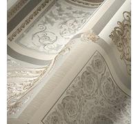 A.S. Création VERSACE 387042 Papier peint baroque de luxe Motif floral Gris/beige/argenté/blanc Logo Medusa 10,05 x 0,70 m Fabriqué en Allemagne