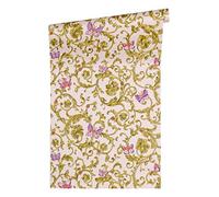 A.S. Création Versace Papier peint non tissé Papillon Barocco Luxe Papier peint baroque 10,05 m x 0,70 m Vert métallisé Rose Fabriqué en Allemagne 343254 34325-4