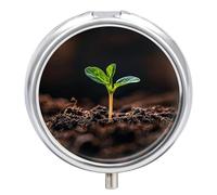 A Seedling Sprouts - Pilulier de voyage à 3 compartiments - Organiseur portable pour vitamines avec miroir - Petit pilulier pour sac à main et poche - Joli récipient à médicaments quotidien en métal