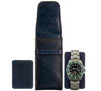 A-SLIM Tokei | Pochette de voyage en cuir pour montre | Étui de voyage en cuir pour homme avec fermeture à rabat | Bleu bruni