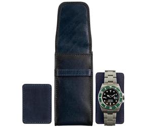 A-SLIM Tokei | Pochette de voyage en cuir pour montre | Étui de voyage en cuir pour homme avec fermeture à rabat | Bleu bruni