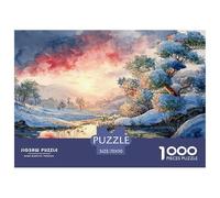 A Snowy Winter Landscape at Sunset 1000 Pcs Carton Premium Coffret De Puzzles Steam Train Stimulant Et Éducatif Jeu Familial Puzzles As Birthday Gifts 70x50cm/1000pcs